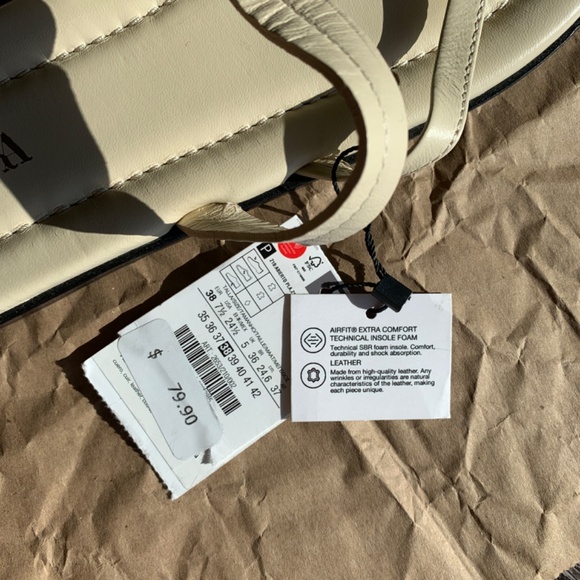 Zara Asymmetrical Strap Cream Leather Sandals, Size 38, US 7.5 New with Tags - Picture 5 of 7